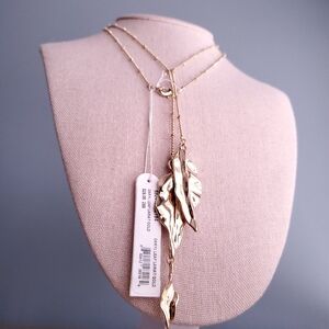 NWT Aqua Necklace Gold-tone Daryl Leaf Lariat Long Pendant Necklace 30in